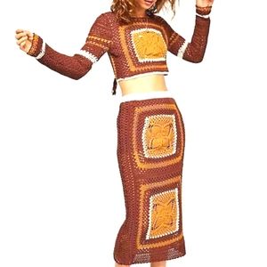 NWT Free People Ocean Eyes Crochet Knit Set Size M